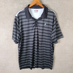 Fila Sport Shirt Mens XXL Gray Striped Golf Polo Golf Rugby Athletic Polyester